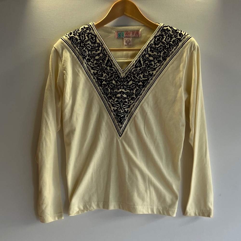 Sundance Cream Top with Black Embroidery